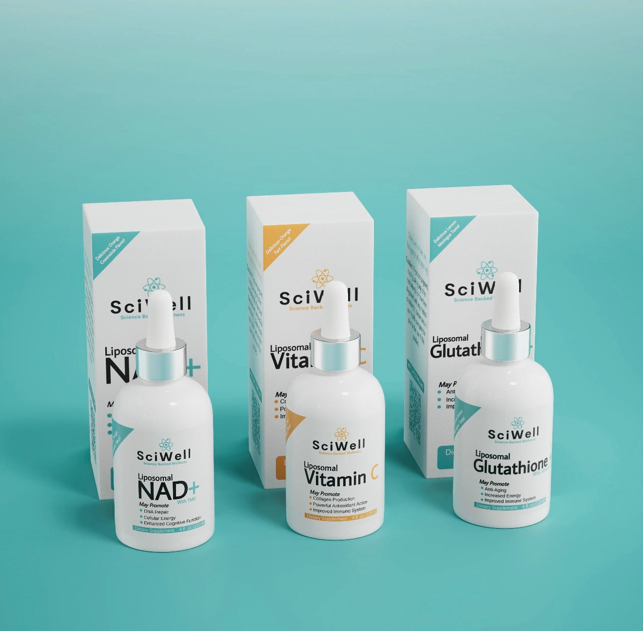 Daily supplement bundle with NAD+, glutathione and vitamin C for cellular health
